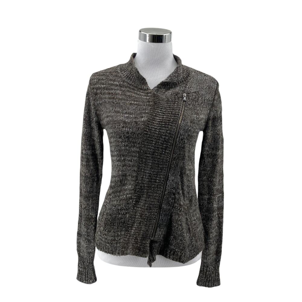 Gap Cardigan Gray Wool Blend Knit Sweater XS Womens Long Sleeve Asymmetrical Zip